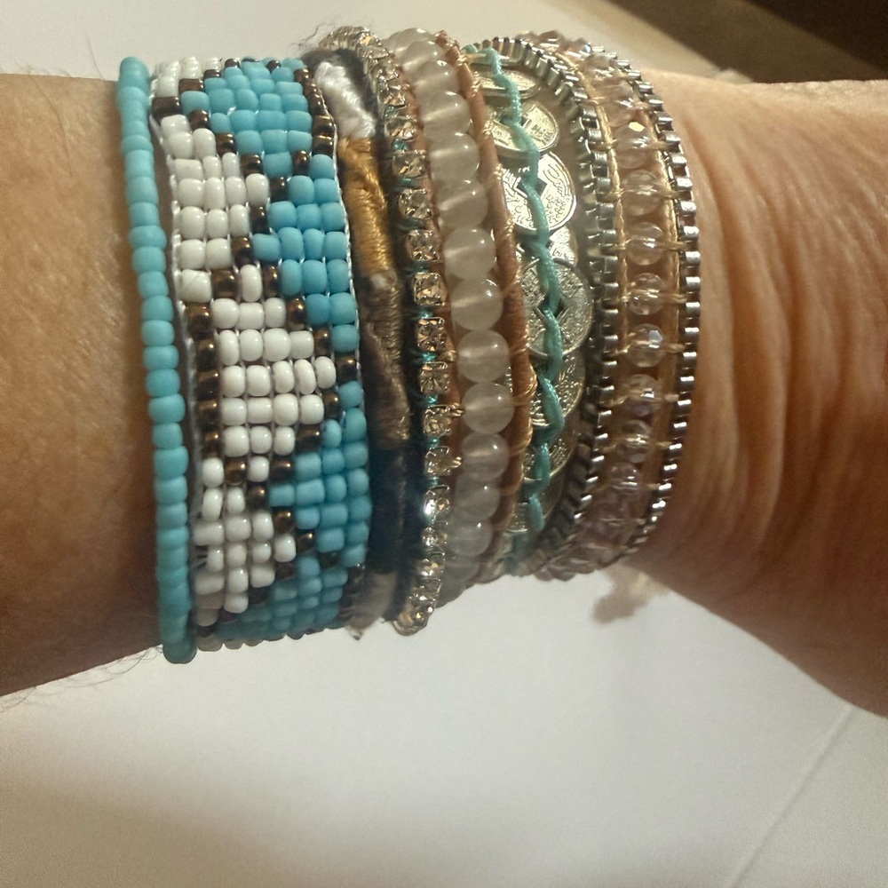 Victoria Emerson Multi Layered Cuff Two Toned,Beaded,Coins,Rhinestones,Magnetic